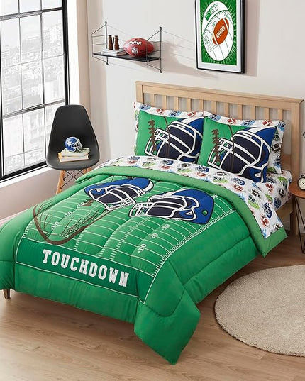 Kids Bedding Set Bed in a Bag for Boys and Girls Toddlers Printed Sheet Set and Comforter, Full, Football - LeafyLoom