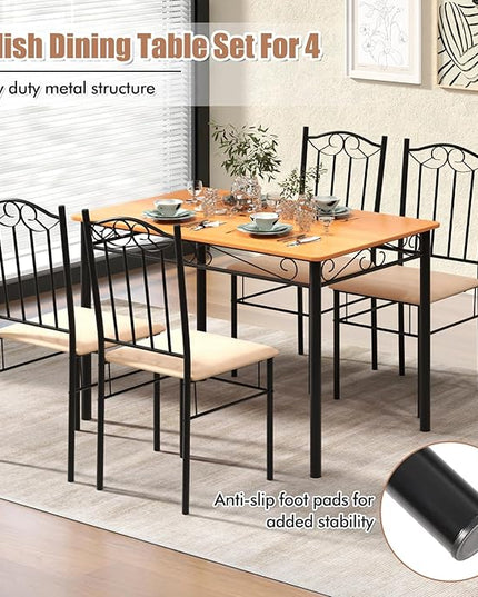 LUARANE 5-Piece Dining Table Set, Rectangular Dining Table with 4 Cushioned Chairs, Modern Wooden Breakfast Table Set for Small Spaces, Apartment, Dinette, Breakfast Nook, Black + Natural - LeafyLoom