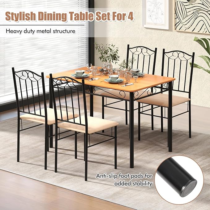 LUARANE 5-Piece Dining Table Set, Rectangular Dining Table with 4 Cushioned Chairs, Modern Wooden Breakfast Table Set for Small Spaces, Apartment, Dinette, Breakfast Nook, Black + Natural - LeafyLoom