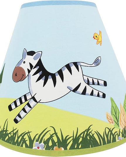 Fantasy Fields - Sunny Safari Animals Thematic Kids Table Lamp, for Girls & Boys Rooms with Printed Zebra Lampshade & Sculpted Monkey, Giraffe, & Tiger Base, Jungle Lamp for Nurseries & Baby Rooms - LeafyLoom