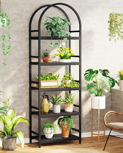 Tribesigns 5-Tier Open Bookshelf, 74.4" Wood Bookcase Storage Shelves with Metal Frame, Freestanding Display Rack Tall Shelving Unit for Office, Bedroom, Living Room, Easy Assembly(Black, 1PC) - LeafyLoom