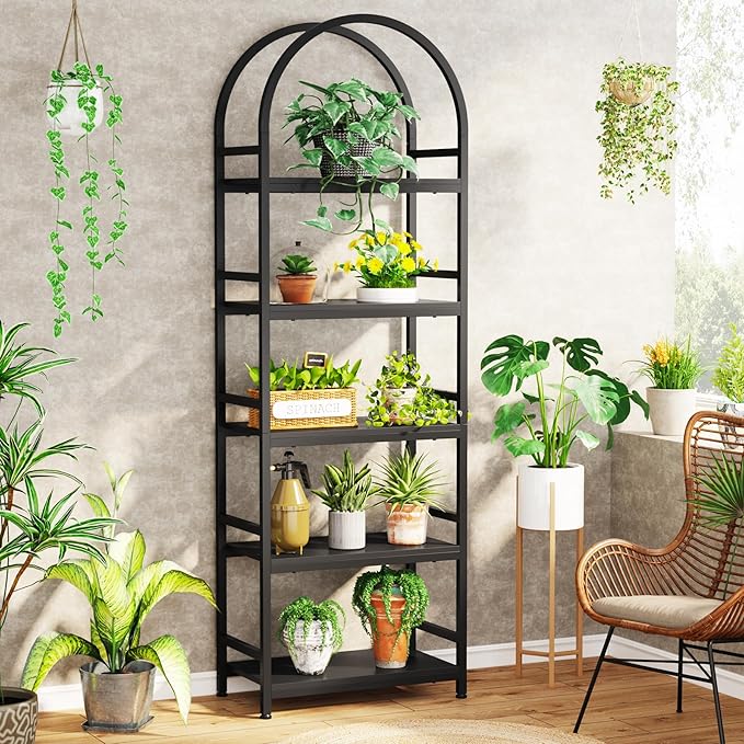 Tribesigns 5-Tier Open Bookshelf, 74.4" Wood Bookcase Storage Shelves with Metal Frame, Freestanding Display Rack Tall Shelving Unit for Office, Bedroom, Living Room, Easy Assembly(Black, 1PC) - LeafyLoom