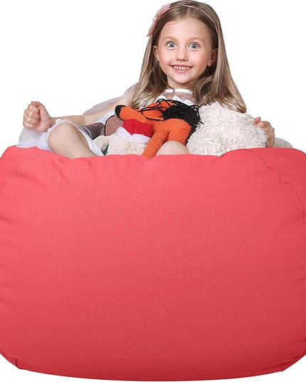 Wekapo Stuffed Animal Storage Bean Bag Chair Cover for Kids | Stuffable Zipper Beanbag for Organizing Children Plush Toys Large Premium Cotton Canvas (Solid Red, X-Large) - LeafyLoom