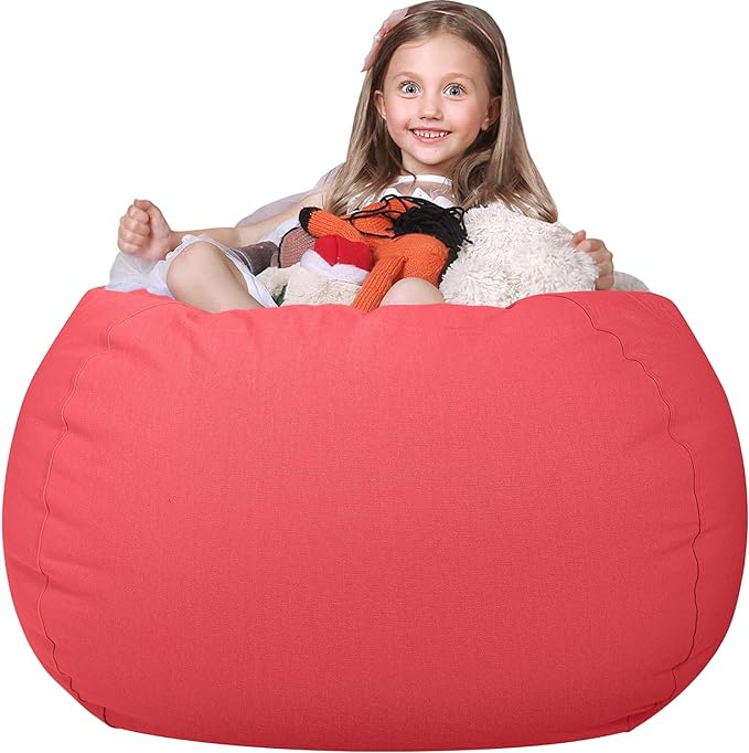 Wekapo Stuffed Animal Storage Bean Bag Chair Cover for Kids | Stuffable Zipper Beanbag for Organizing Children Plush Toys Large Premium Cotton Canvas (Solid Red, X-Large) - LeafyLoom