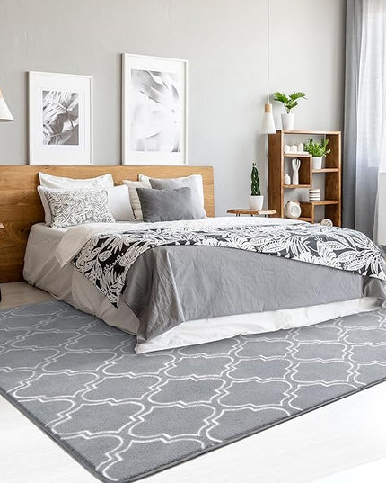 Chicrug Shag Geometric Modern Area Rug for Bedroom, 6x9 Feet Memory Foam Indoor Carpet, Fluffy Rug for Living room Bedside Room Decor for Family Girls Kids Nursery Play Mat, Grey/White - LeafyLoom