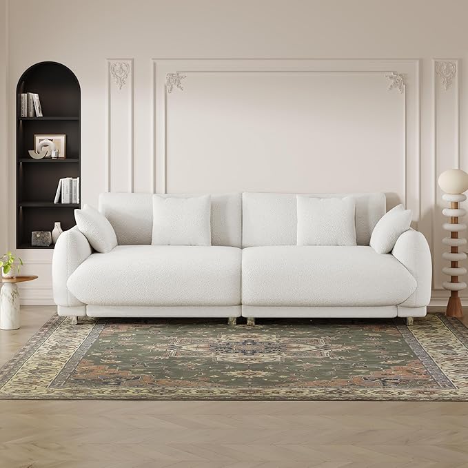 NicBex Sectional Couch Sofa with 4 Throw Pillows Modern Cloud Couch for Living Room Furniture Sets with Metal Legs AMD Sponge Filled, Modular Sofa for Living Room, Bedroom, Apartment, 86.6" L, Beige - LeafyLoom