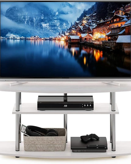 Furinno Frans Turn-N-Tube TV Stand for TV Size up to 43 Inch, 3-Tier, White Oak - LeafyLoom