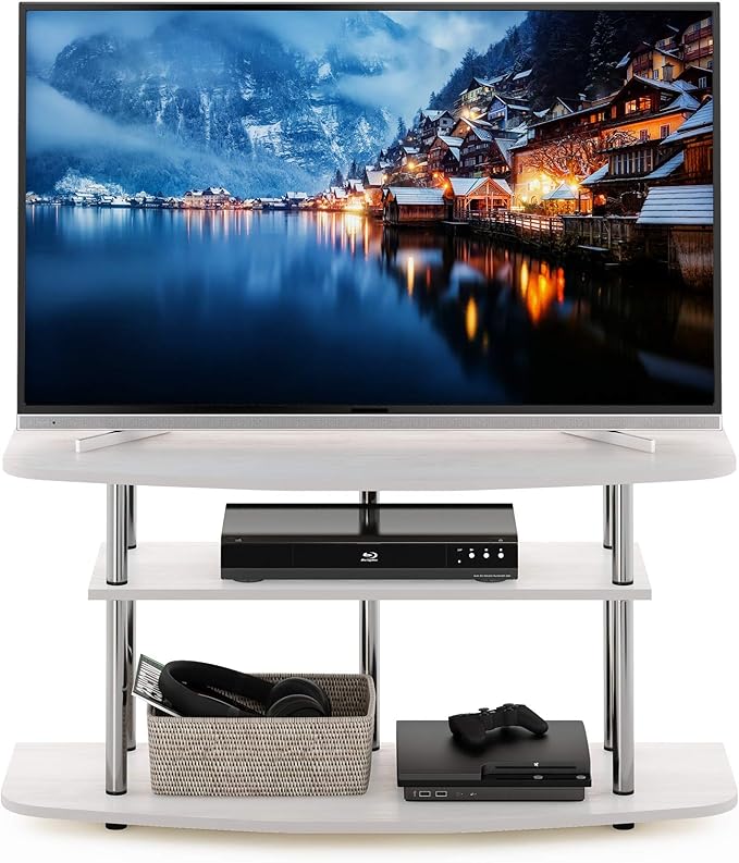 Furinno Frans Turn-N-Tube TV Stand for TV Size up to 43 Inch, 3-Tier, White Oak - LeafyLoom