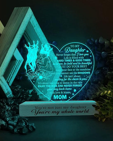 Daughter Gift from Mom, to My Daughter 3D Illusion Lamp with Wooden Base USB Powered, Birthday Gifts for Daughter from Mothers, Daughter Night Light Gifts for Wedding Graduation Christmas - LeafyLoom