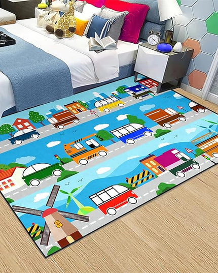 Car Carpet for Kids Kids Rugs for Playroom Car Track Rug Road Rug for Kids Car Play Rug Road Carpet for Toy Cars Car Track Rugs for Boys Car Rug for Boys Room 3'×5' - LeafyLoom