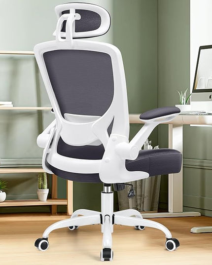 KERDOM Ergonomic Office Chair, Lumbar Support Computer Chair with Headrest and Flip-up Arms, Breathable Mesh Desk Chair, Swivel Task Chair, Adjustable Height Gaming Chair, Darkgray - LeafyLoom