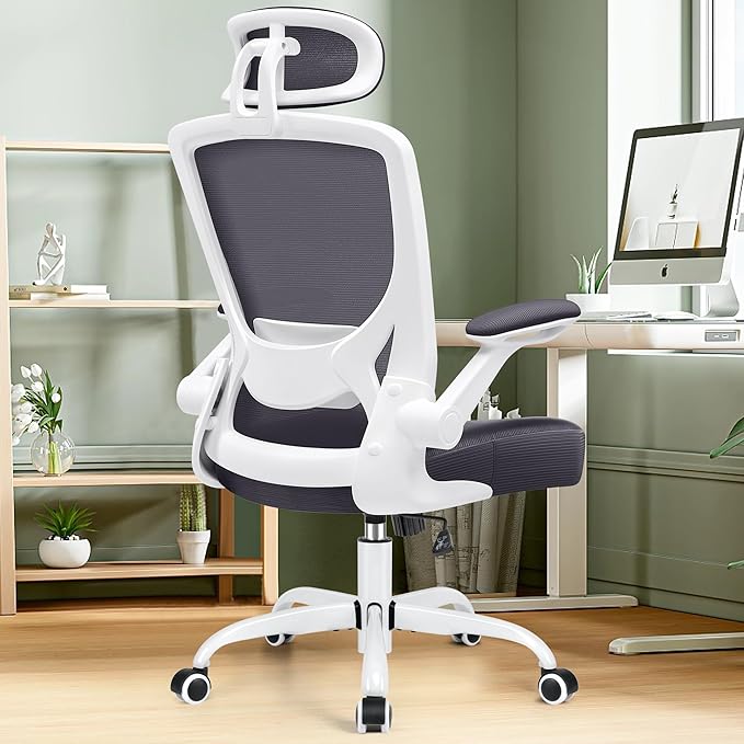 KERDOM Ergonomic Office Chair, Lumbar Support Computer Chair with Headrest and Flip-up Arms, Breathable Mesh Desk Chair, Swivel Task Chair, Adjustable Height Gaming Chair, Darkgray - LeafyLoom