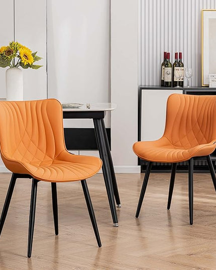 YOUTASTE Camel Dining Chairs Set of 2 Upholstered Mid Century Modern Kitchen Dining Room Chairs Armless Faux Leather Accent Chairs Metal Vanity Lounge Chair with Back for Living Room Bedrooms - LeafyLoom