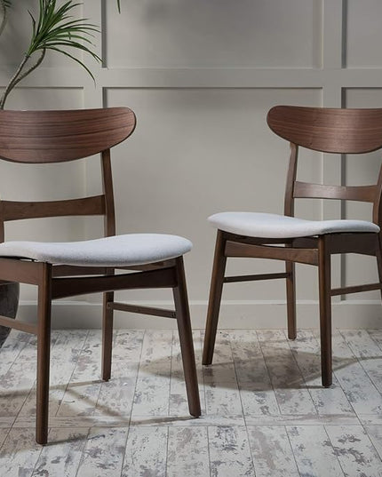 Christopher Knight Home Idalia Dining Chairs, 2-Pcs Set, Rubber Wood, Light Beige / Walnut Finish - LeafyLoom