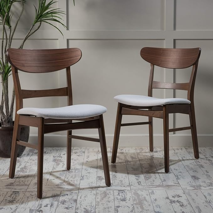 Christopher Knight Home Idalia Dining Chairs, 2-Pcs Set, Rubber Wood, Light Beige / Walnut Finish - LeafyLoom