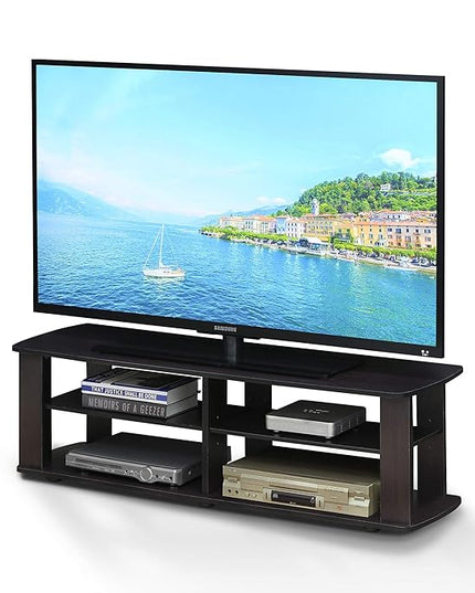Furinno Nelly Entertainment Center TV Stand, Short 43.3"(W) x13.4(H) x13.1(D), Dark Walnut - LeafyLoom