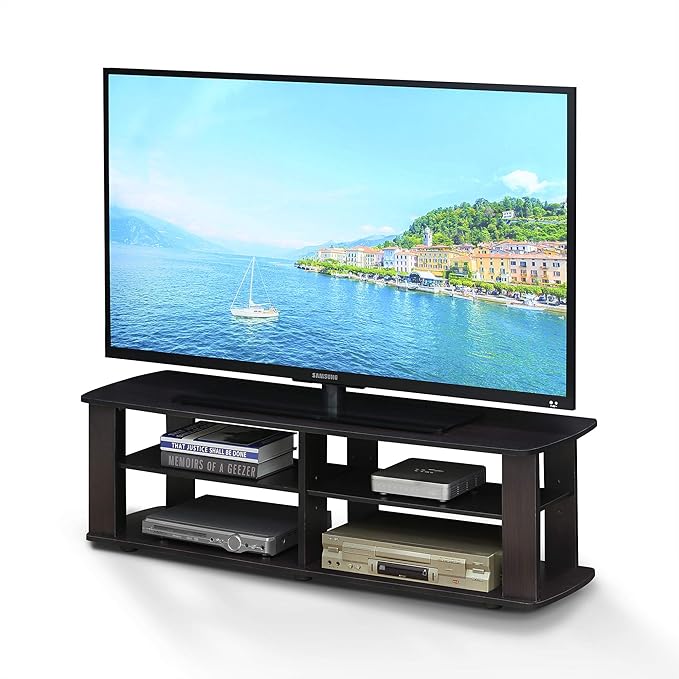 Furinno Nelly Entertainment Center TV Stand, Short 43.3"(W) x13.4(H) x13.1(D), Dark Walnut - LeafyLoom