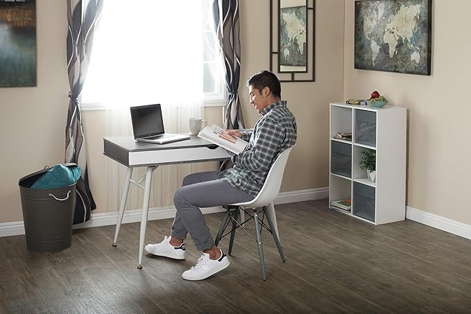 Calico Designs 51252 Alcove Modern Large Split Drawer in White/Cement Gray Desk with Storage, White/Cement Gray, White/Cement Gray - LeafyLoom