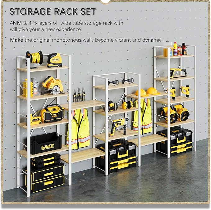 4NM Bookshelf 4 Tier Industrial Bookcase Home Office Adjustable Bookshelves Storage Shelves Organizer Vintage Book Shelf Display Rack for Living Room, Bedroom,Home - Natural - LeafyLoom