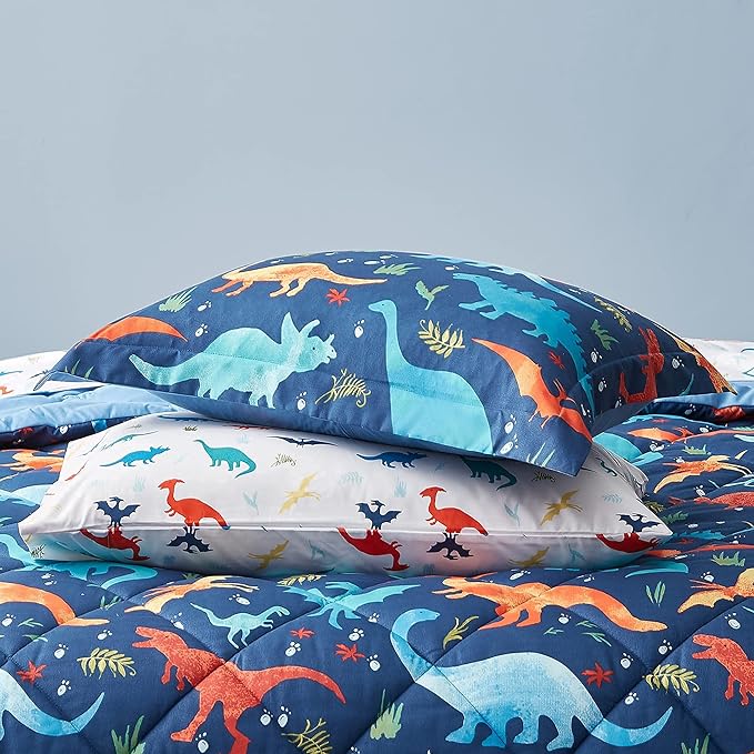 Kids Queen Bedding Comforter Set for Boys, 7 Pieces Soft Lightweight Dinosaur Bedding Queen Set with Sheets, Bed in a Bag, Durable Boys Queen Comforter Set - LeafyLoom