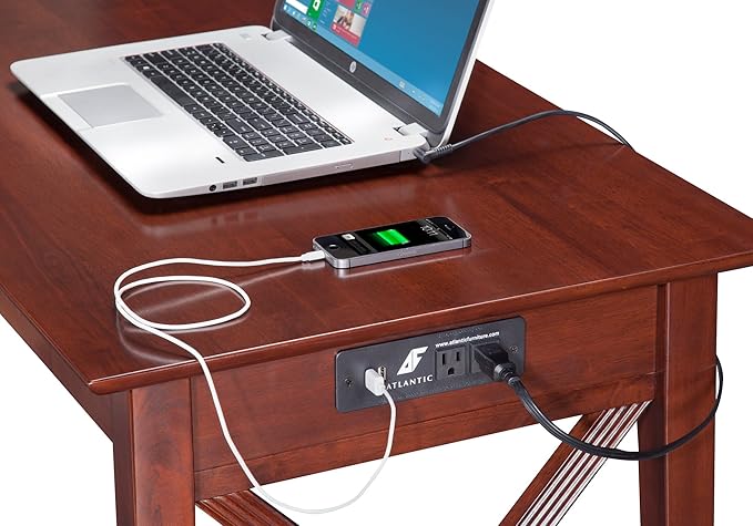AFI 48" Solid Wood Writing Desk - Sturdy X Design - Home Office Desk with Drawer, Laptop Computer Work Study Table with USB Charger Walnut - LeafyLoom