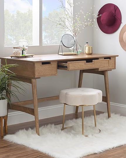 Linon Natural Dutton Wood and Rattan Desk - LeafyLoom