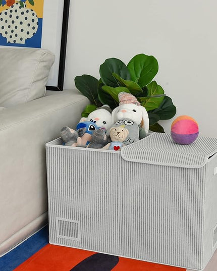 GRANNY SAYS Toy Chest with Lids, Foldable Toy Storage Organizer with Handles, Stuffed Animal Storage for Nursery Room Playroom, Living Room, Large Toy Box for Girls and Boys, White/Black - LeafyLoom