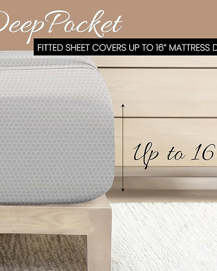 Linen Market 4 Piece King Bedding Sheet Set (Gray Geometric) - Sleep Better Than Ever with These Ultra-Soft & Cooling Bed Sheets for Your King Size Bed - Deep Pocket Fits 16" Mattress - LeafyLoom