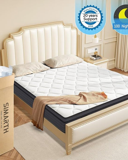 King Mattress 14 Inch - Memory Foam Hybrid Mattress with Motion Isolation and Pressure Relief, Strong Edge Support, Pocket Spring King Size Mattress in a Box, Medium Firm - LeafyLoom