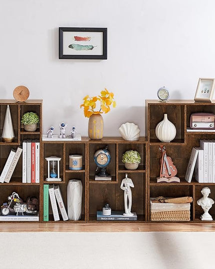 VECELO Small Bookshelf, 3 Cube Shelf, Fits Tallest Hardcovers, Horizontal Available, Short Bookcase for Small Spaces, Vintage Brown - LeafyLoom