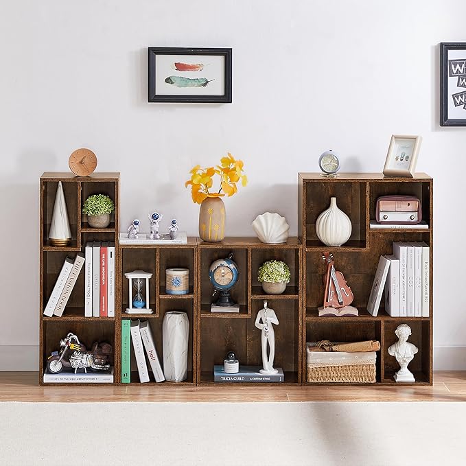 VECELO Small Bookshelf, 3 Cube Shelf, Fits Tallest Hardcovers, Horizontal Available, Short Bookcase for Small Spaces, Vintage Brown - LeafyLoom