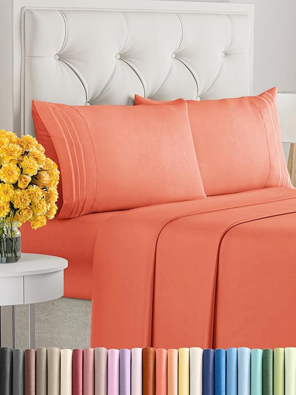 Full Size 4 Piece Sheet Set - Comfy Breathable & Cooling Sheets - Hotel Luxury Bed Sheets for Women & Men - Deep Pockets, Easy-Fit, Extra Soft & Wrinkle Free Sheets - Coral Oeko-Tex Bed Sheet Set - LeafyLoom