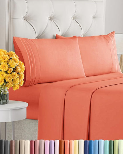 King Size 4 Piece Sheet Set - Comfy Breathable & Cooling Sheets - Hotel Luxury Bed Sheets for Women & Men - Deep Pockets, Easy-Fit, Extra Soft & Wrinkle Free Sheets - Coral Oeko-Tex Bed Sheet Set - LeafyLoom