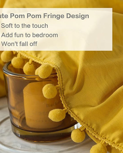 Litanika Comforter Full Size Set Mustard Yellow,3 Pieces Mustard Yellow Boho Pom Pom Lightweight Bed Comforter Full,All Season Soft Bedding Comforter Sets (1 Comforter 79x90 Inch, 2 Pillowcases) - LeafyLoom