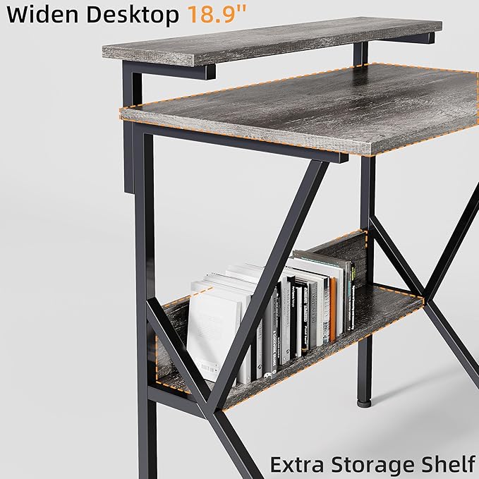 COTUBLR Small Desk, Small Computer Desk for Small Spaces, 27.5 Inch Computer Desk with Adjustable Monitor Stand, Compact Desk with Storage, Tiny Desk Study Desk for Bedroom Home Office, Grey - LeafyLoom