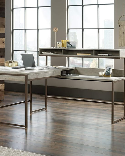 Sauder Manhattan Gate L-Shaped Desk, Mystic Oak finish - LeafyLoom