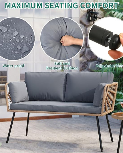 YITAHOME Wicker Outdoor Loveseat, All-Weather Patio Sofa for Balcony, Backyard, Pool, Porch, Deck, Outdoor Sectional Furniture Set with Table & Cushions - Grey - LeafyLoom