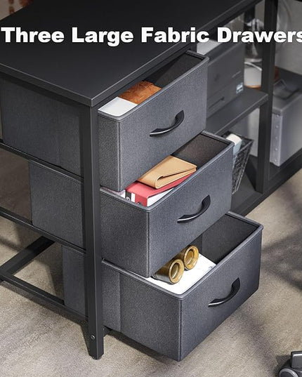 Treesland L Shaped Desk with Drawers, Computer Desk with Storage & Shelves, Corner Desk with Storage, Home Office Desks with Drawers, L Shape Desks with Storage, Black - LeafyLoom