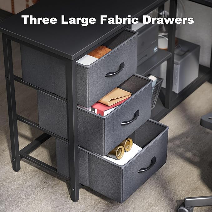 Treesland L Shaped Desk with Drawers, Computer Desk with Storage & Shelves, Corner Desk with Storage, Home Office Desks with Drawers, L Shape Desks with Storage, Black - LeafyLoom