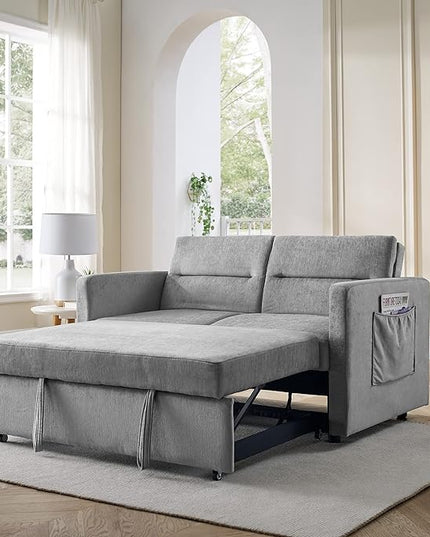 3 in 1 Sleeper Sofa Bed,Contemporary Minimalist Style 2 Seater Loveseat Convertible Sofa&Couch with Pull Out Sofabed and Side Storage Pockets for Home,Office,Apartment,RV Living Room Furniture - LeafyLoom
