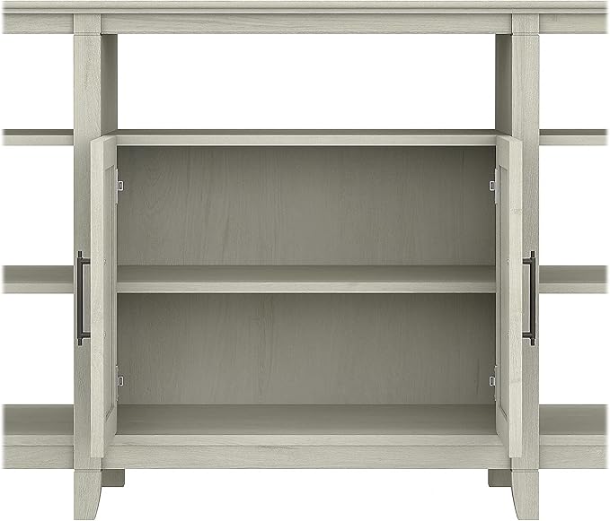 Bush Furniture Key West Tall TV Stand for 65 Inch TV in Linen White Oak, Farmhouse Entertainment Center with Storage - LeafyLoom