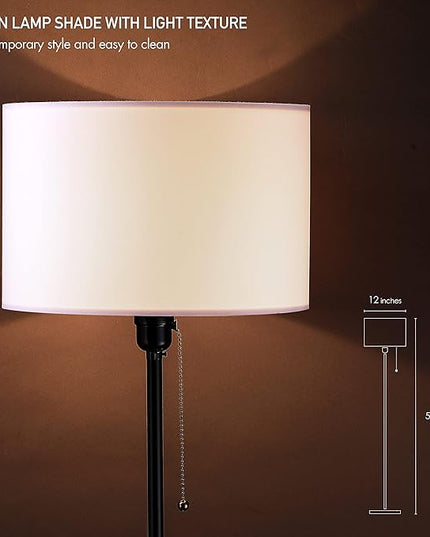 O’Bright Ted - Drum Shade Standing Lamp, Pull Chain Switch, E26 Socket, Modern Minimalist Design, Simple Floor Lamp for Living Room, Bedroom, Office, Black - LeafyLoom
