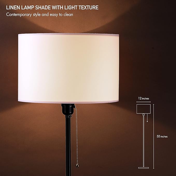 O’Bright Ted - Drum Shade Standing Lamp, Pull Chain Switch, E26 Socket, Modern Minimalist Design, Simple Floor Lamp for Living Room, Bedroom, Office, Black - LeafyLoom