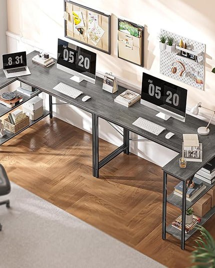 L Shaped Desk, 47 Inches Computer Desk with Reversible Storage Shelves, Gaming Desk, Corner Desk Home Office Desks, Writing Desk Study Desk with Metal Frame, Gray - LeafyLoom