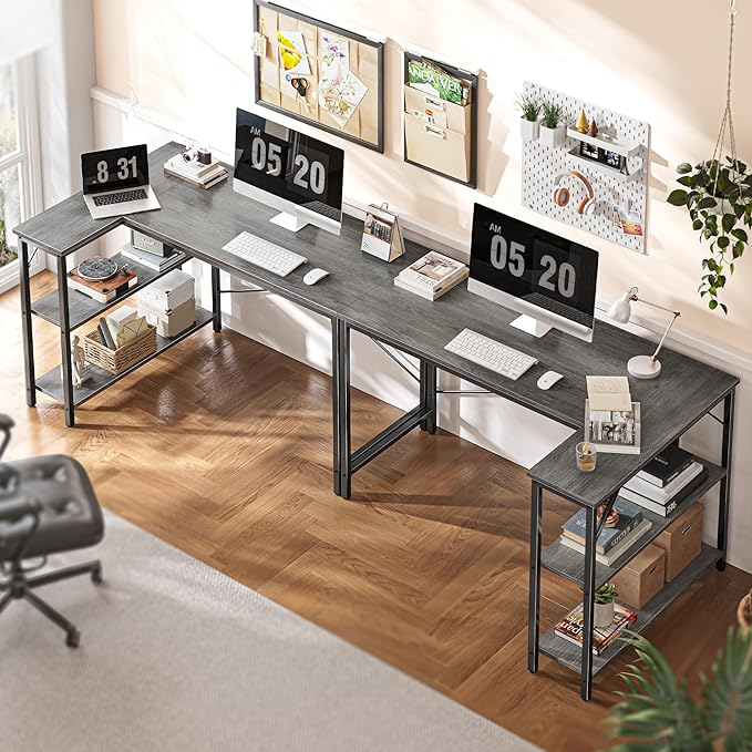 L Shaped Desk, 47 Inches Computer Desk with Reversible Storage Shelves, Gaming Desk, Corner Desk Home Office Desks, Writing Desk Study Desk with Metal Frame, Gray - LeafyLoom