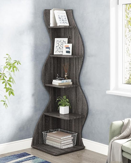 Small Corner Shelf, Modern 5-Tier Wall Corner Bookshelf, Stylish Bookcase Storage Rack for Small Space,Living Room. Bedroom - LeafyLoom