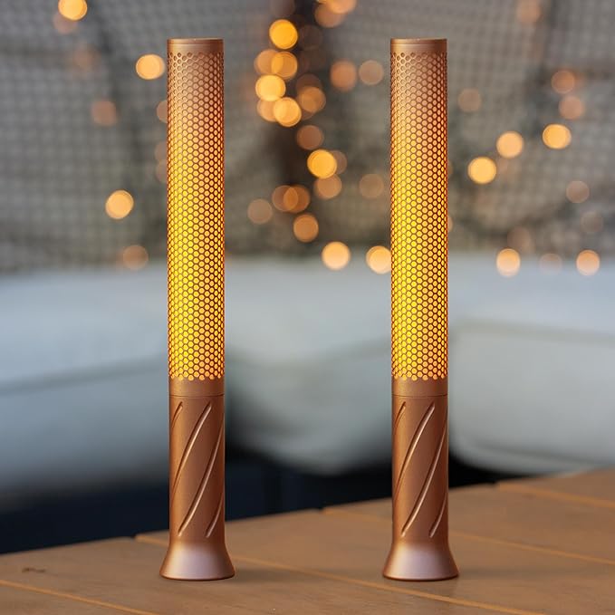 LED Candle Light, Cordless Table Lamp, Bedside Flame Lamp w/ 2 Modes, Rechargeable Candlestick, Modern Table Lamp w/ 2600 mAh Battery (Set of 2, Rose Gold) - LeafyLoom