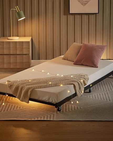 VECELO Twin Trundle Bed Frame Only/Roll Out/Enhanced & Up-Graded Metal Slats Support, Black - LeafyLoom
