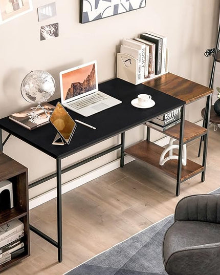 Multifunctional Computer Desk, Industrial Study Writing Desk w/Removable Storage Shelf, Heavy-Duty Metal Frame, 55 Inch Desk for Home Office, Gaming Room, Bedroom (Black) - LeafyLoom