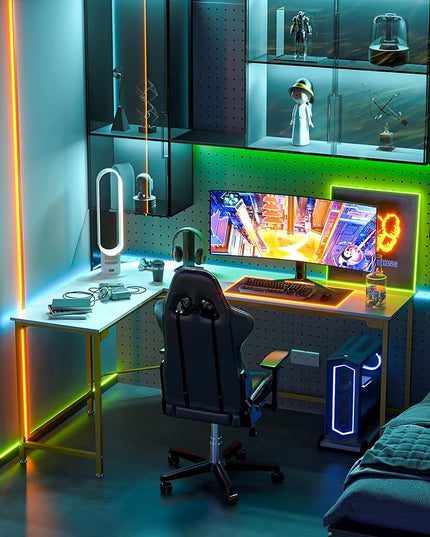 Teraves Modern L-Shaped Desk 66'' Corner Computer Desk Home Office Study Workstation Wood & Steel PC Laptop Gaming Table - LeafyLoom